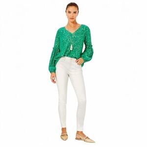 Lily Pulitzer Eagan White Metallic Shimmer Skinny Jeans Sz 4